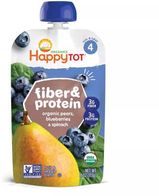 Fiber & protein, organic pears, blueberries & spinach