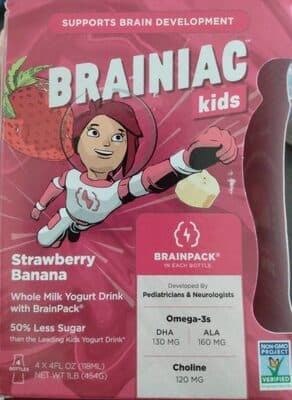 Kids Strawberry Banana Whole Milk Yogurt Drink With Brainpack