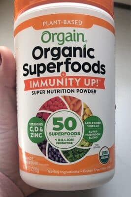 Organic Plant-Based 50 Superfoods 1 Billion Probiotics + Immunity Up! Super Nutrition Powder Orange Tangerine