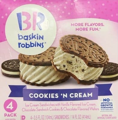 Ice Cream Sandwiches With Vanilla Flavored Ice Cream, Chocolate Sandwich Cookies & Chocolate Flavored Wafers, Cookies 'N Cream