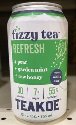 Teakoe pear garden mint fizzy white tea + raw honey