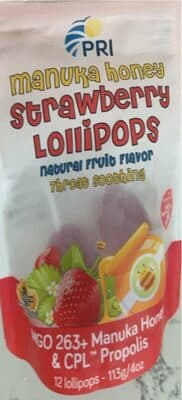 Strawberry Manuka Honey & Cpl Propolis Npa 10+ Lollipops