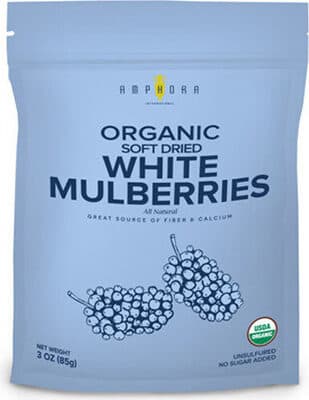 Amphora organic soft dried white mulberries