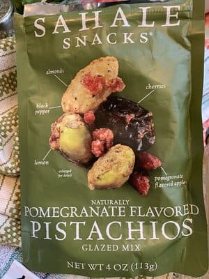 Pomegranate Flavored Pistachios Almonds, Cherries, Pomegranate Flavored Apple, Lemon, Black Pepper Glazed Mix