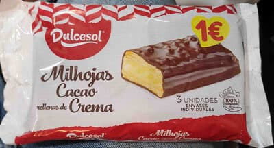 Milhojas cacao rellenas de crema Dulcesol