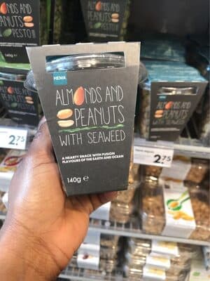 Almonds and peanuts with seaweed