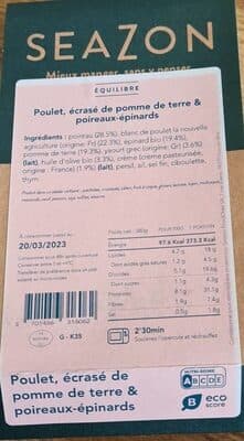 Poulet, cras de pomme de terre & poireaux-pinards