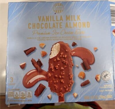 Vanilla milk chocolate almond ice cream bar
