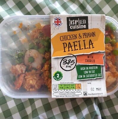 Chicken and prawn paella