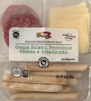 Italian Recipe Snack Tray Genoa Salami, Provolone Cheese & Breadsticks