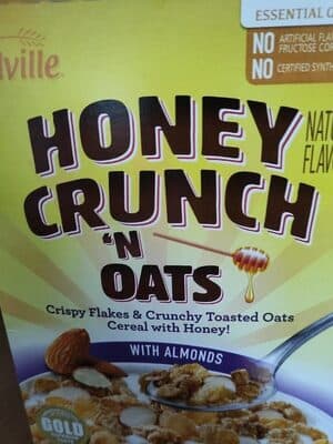CRISPY FLAKES & CRUNCHY TOASTED OATS CEREAL WITH HONEY! WITH ALMONDS, HONEY CRUNCH 'N OATS, ALMONDS
