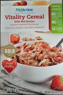 Vitality Cereal with Red Berries Crunchy Rice and Wheat Flakes