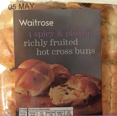 Waitrose 4 spicy & plump richly fruited hot cross buns