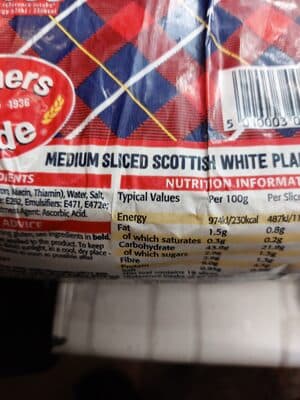 Medium Sliced Scottish White Plain Bread