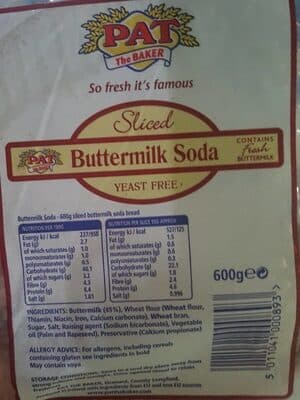 Sliced buttermilk soda yeast free