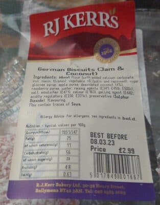 RJ Kerrs German Biscuits (Jam & Coconut)