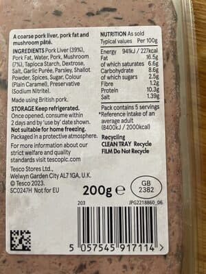 Tesco coarse farmhouse pte with mushrooms