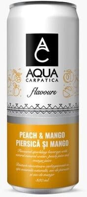 Flavoured sparkling beverage with natural mineral water, peach juice and mango juice