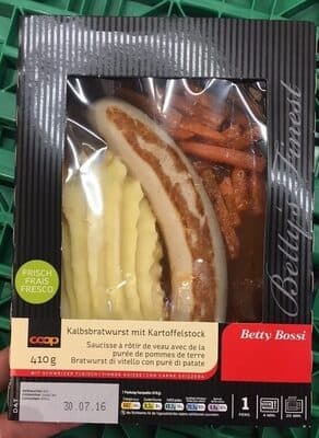 Veal roasting sausage with mashed potatoes