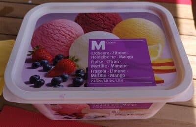 Glace l'eau fraise/citron/myrtille/mangue