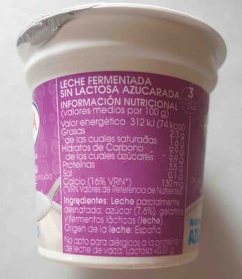 Yogur azucarado sin lactosa