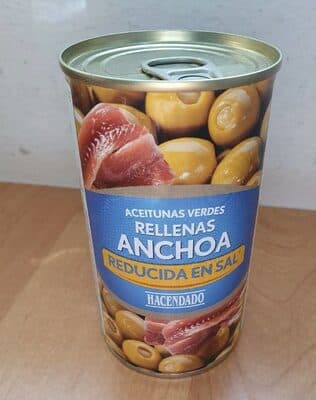 Aceitunas verdes rellenas anchoas (reducida en sal)