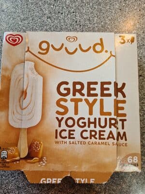 Greek Style Yoghurt Ice Cream with salted caramel sauce