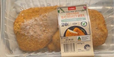 Chicken schnitzel garlic and herb crumb