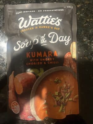 Soup of the Day Kumara with smokey Chorizo & Chilli