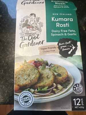 Kumara Rosti, dairy free feta, spinach & garlic