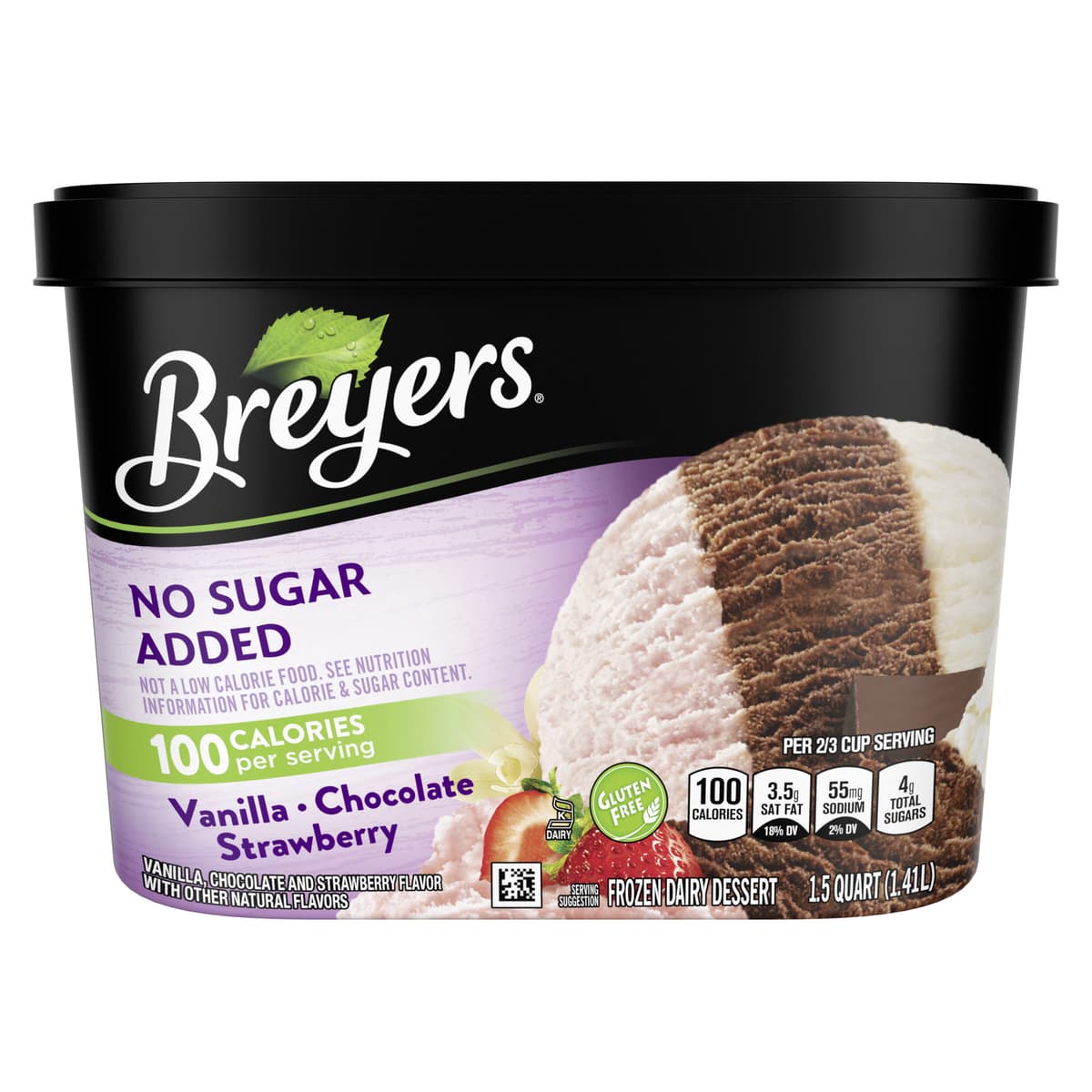 Vanilla Chocolate Strawberry Flavored No Sugar Added Frozen Dairy Dessert
