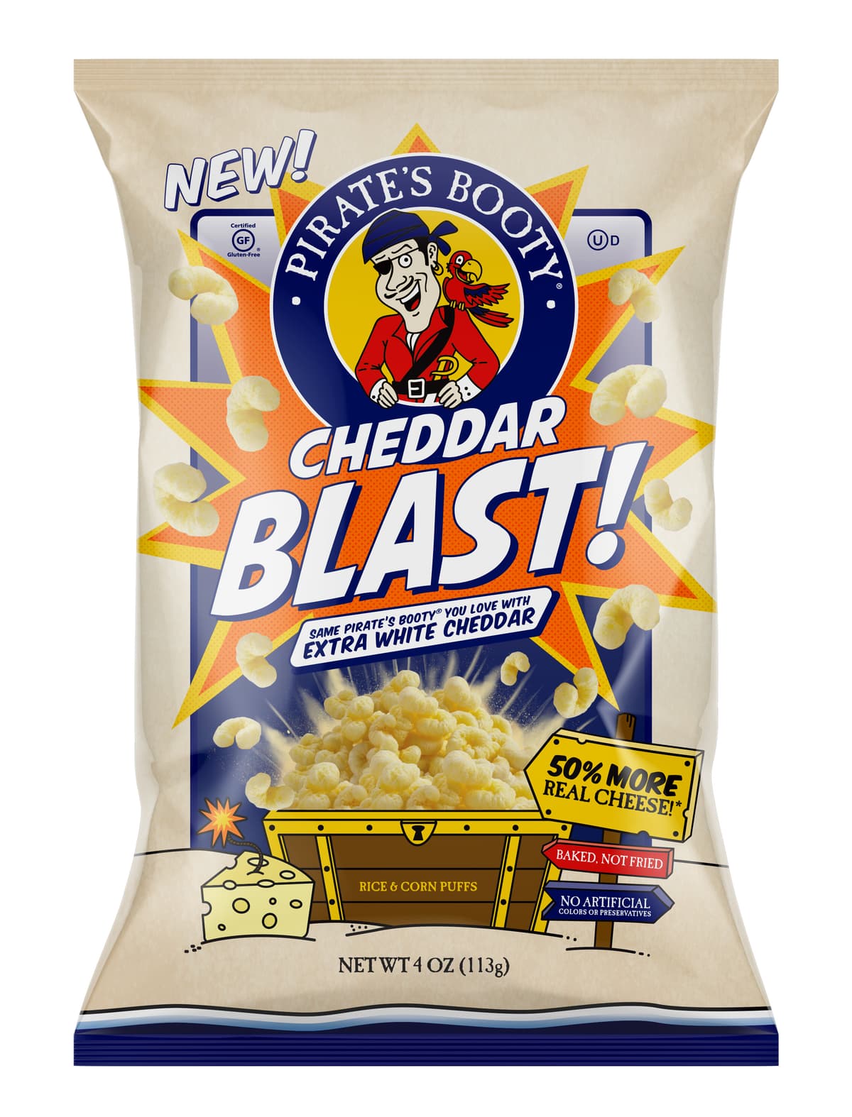 Pirate's Booty Aged White Cheddar Blast Rice & Corn Puffs - 4oz