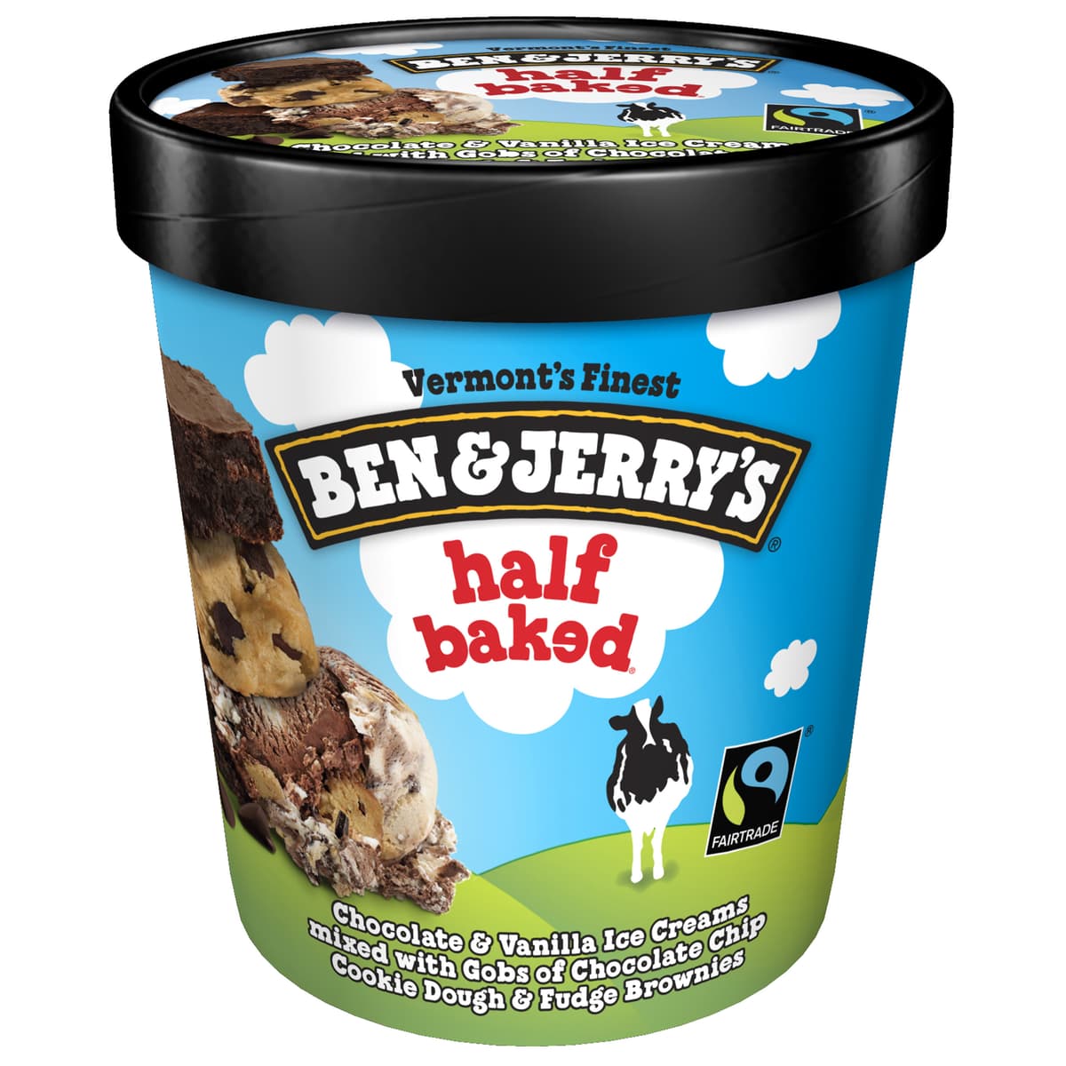 Half Baked Chocolate & Vanilla Ice Cream Mixed with Gobs of Chocolate Chip Cookie Dough & Fudge Brownies