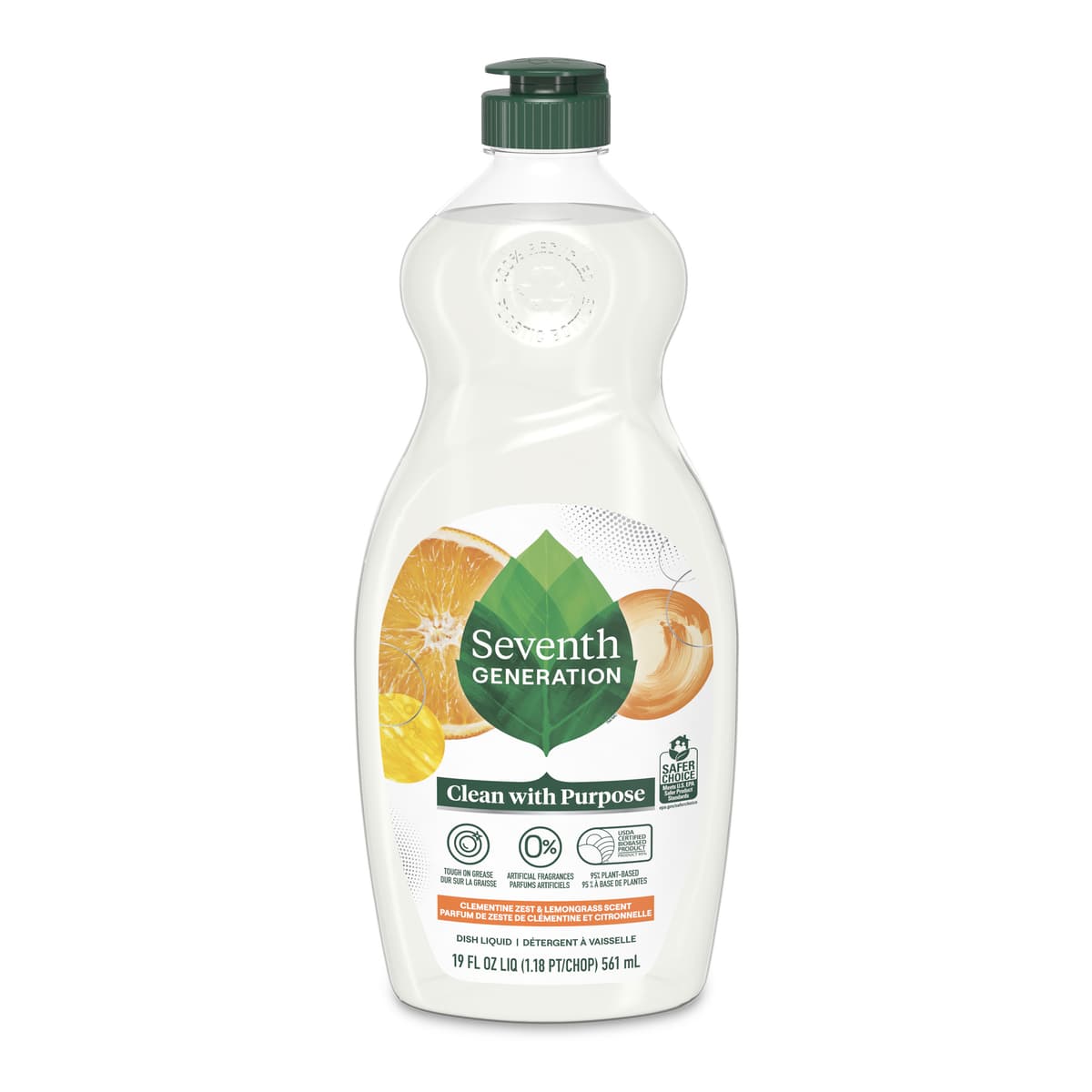 Seventh Generation Powered by Plants Clementine Zest & Lemongrass Scent Dish Liquid