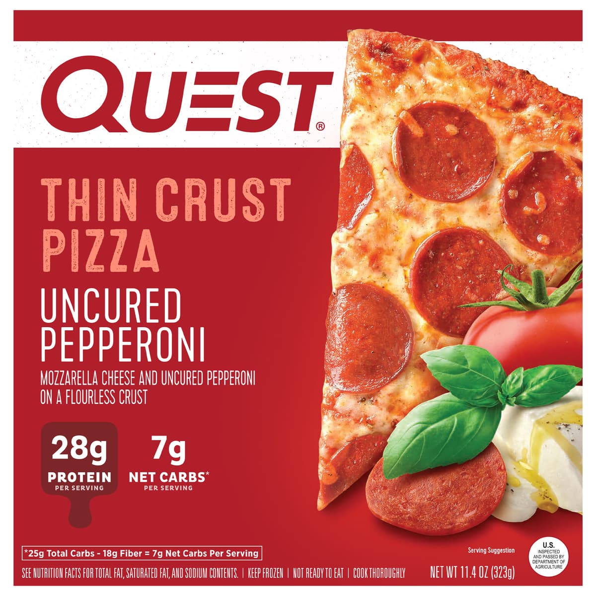 Uncured Pepperoni and Mozzarella Cheese on a Flourless Thin Crust Pizza