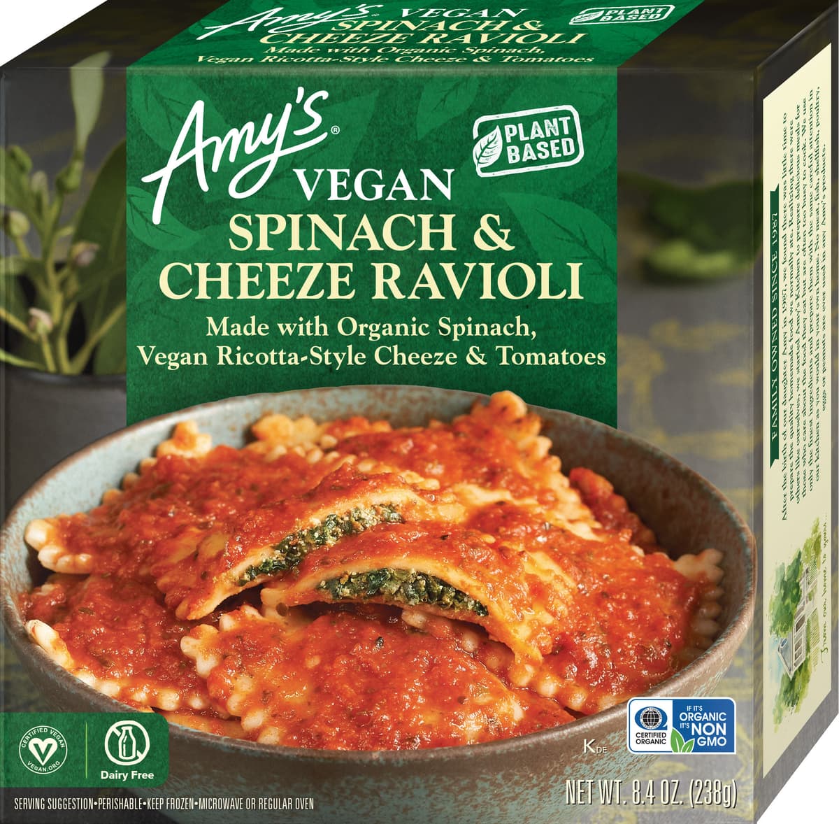 Vegan Spinach & Cheeze Ravioli Made With Organic Spinach, Vegan Ricotta-Style Cheeze & Tomatoes