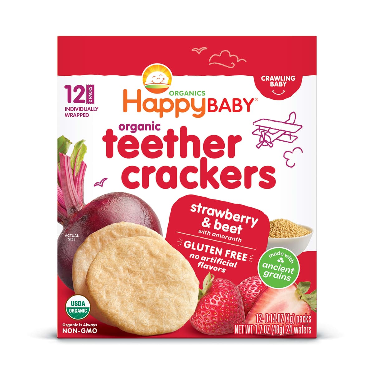HappyBaby Organics Crawling Baby Strawberry & Beet Teether Crackers