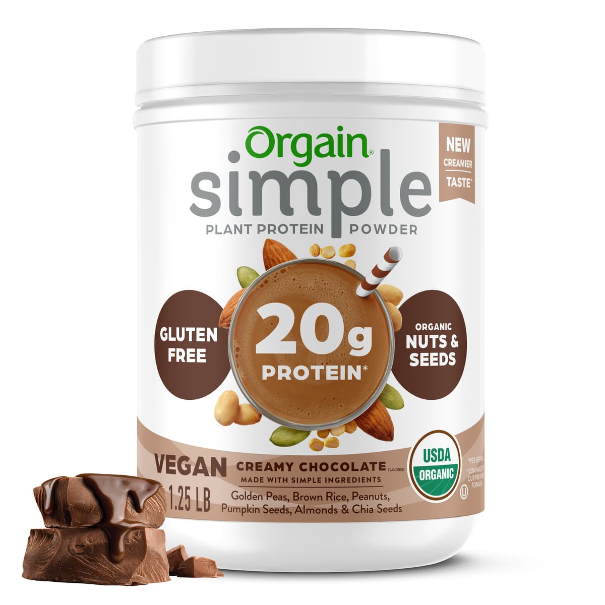 Orgain Simple Organic Creamy Chocolate Flavor Plant Protein Powder