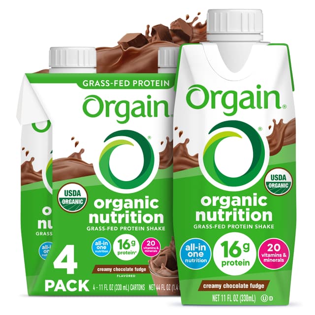 Organic Nutrition Grass-Fed Protein 16g Nutritional Shake, Creamy Chocolate Fudge