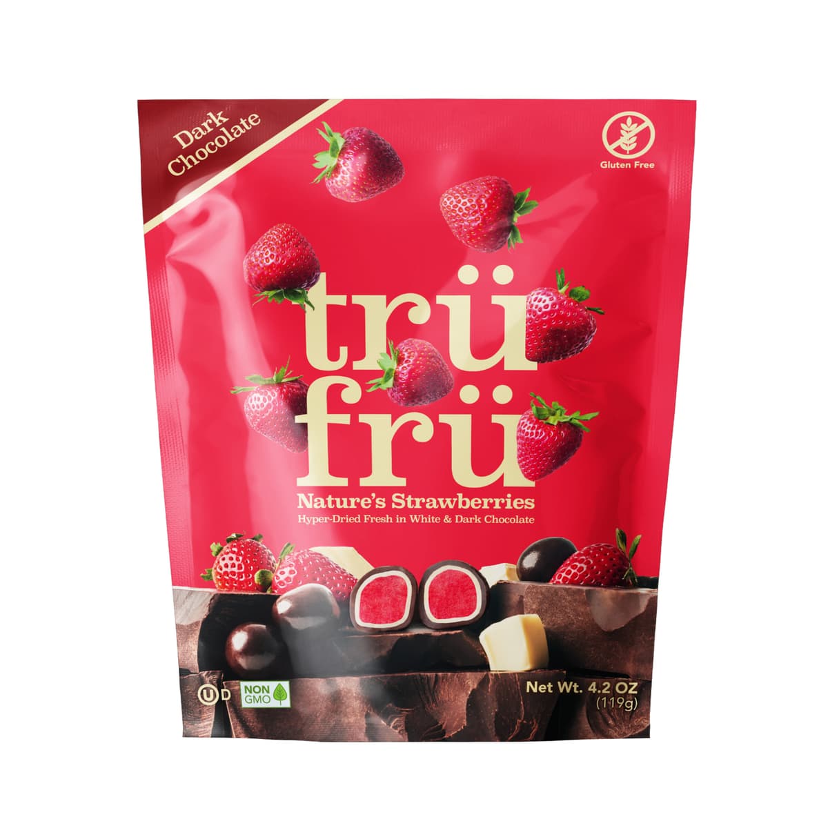 Dark Chocolate 54% Cacao Nature's Strawberries Hyper-Dried Fresh in Dark Chocolate