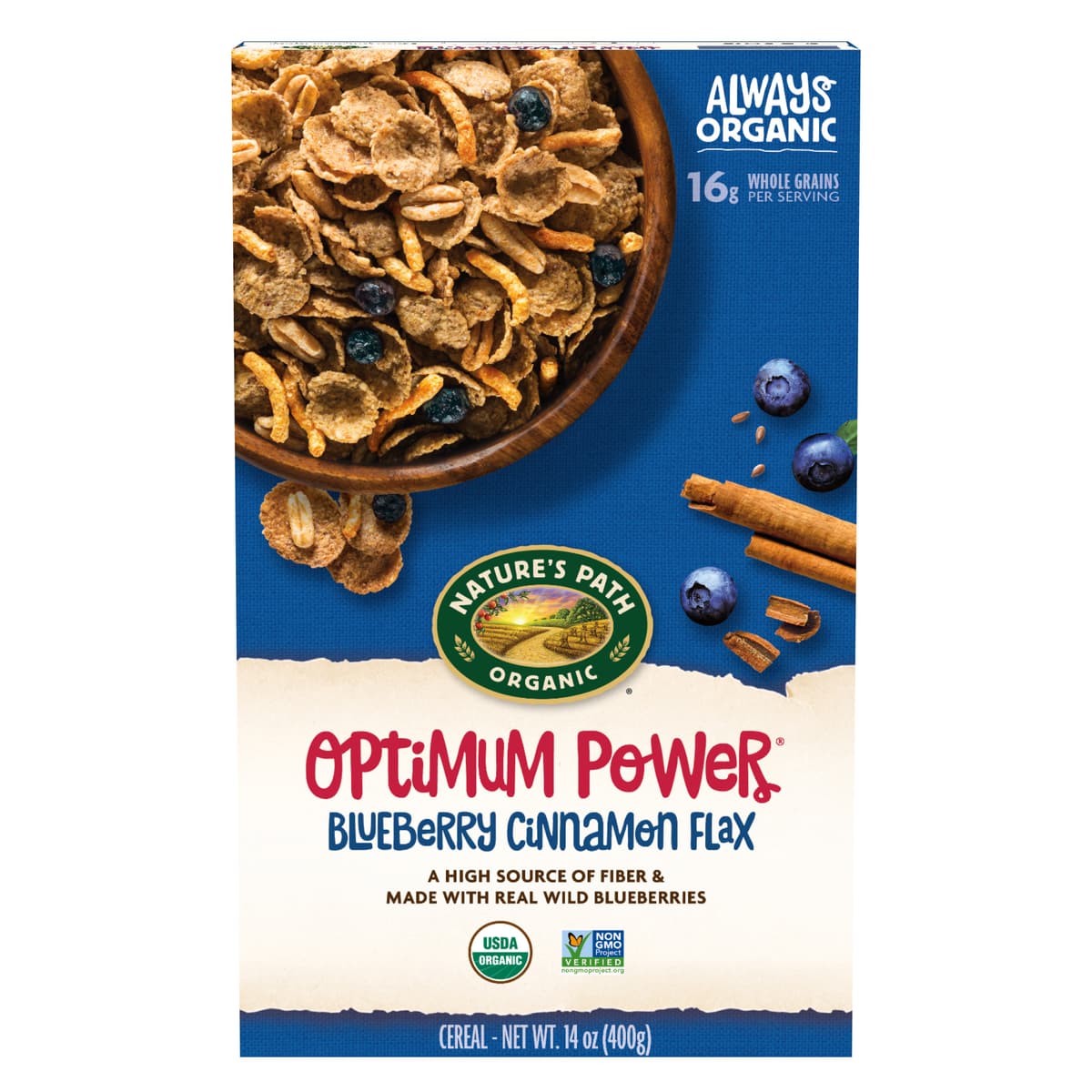 Blueberry Cinnamon Flax Plant-Powered Protein, Carbohydrates & Fiber, With Real Wild Blueberries Organic Cereal