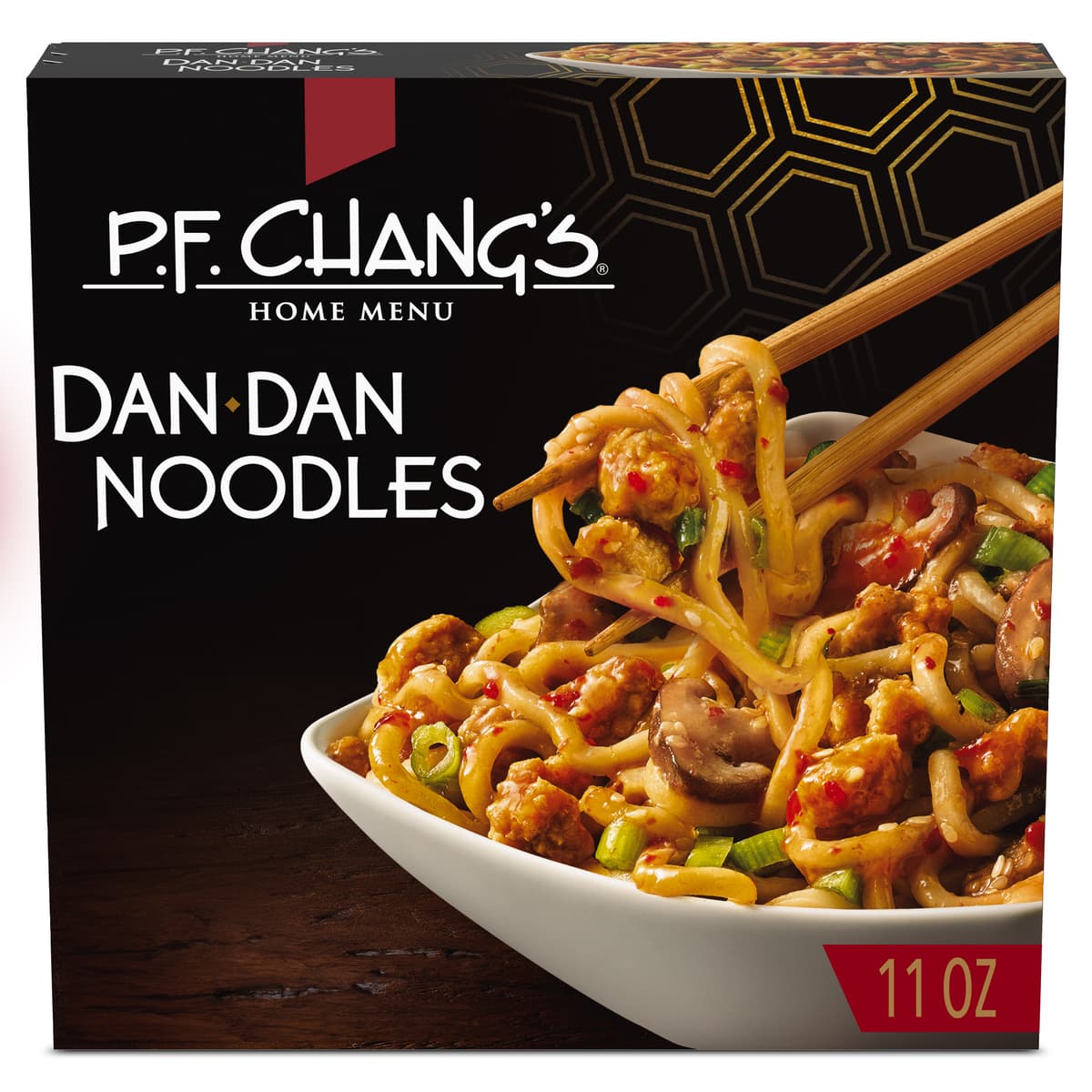 Dan Dan Noodles Lo Mein Noodle Bowl with Pork, Shiitake Mushrooms, Scallions and Toasted Sesame Seeds with a Savory Brown Sauce