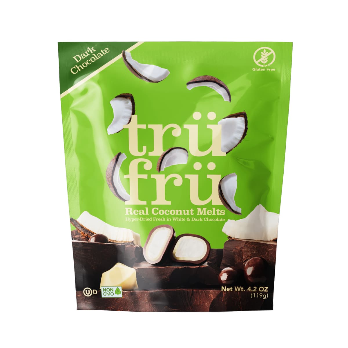 Dark Chocolate 54% Cacao Real Coconut Melts Hyper-Dried Fresh in Dark Chocolate