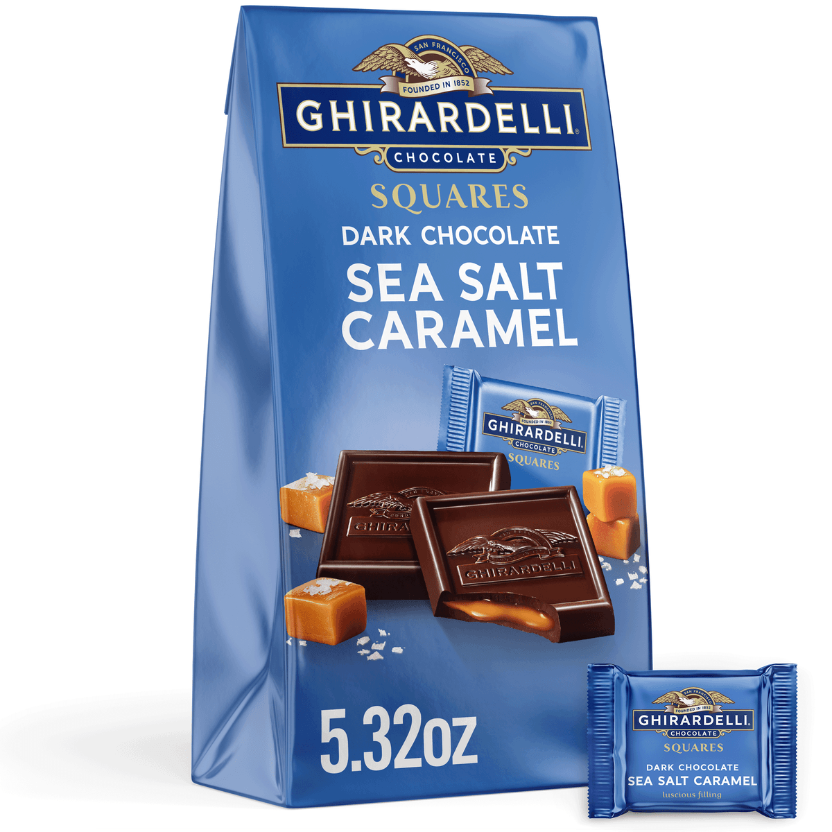 SEA SALT CARAMEL DARK CHOCOLATE SQUARES, SEA SALT CARAMEL