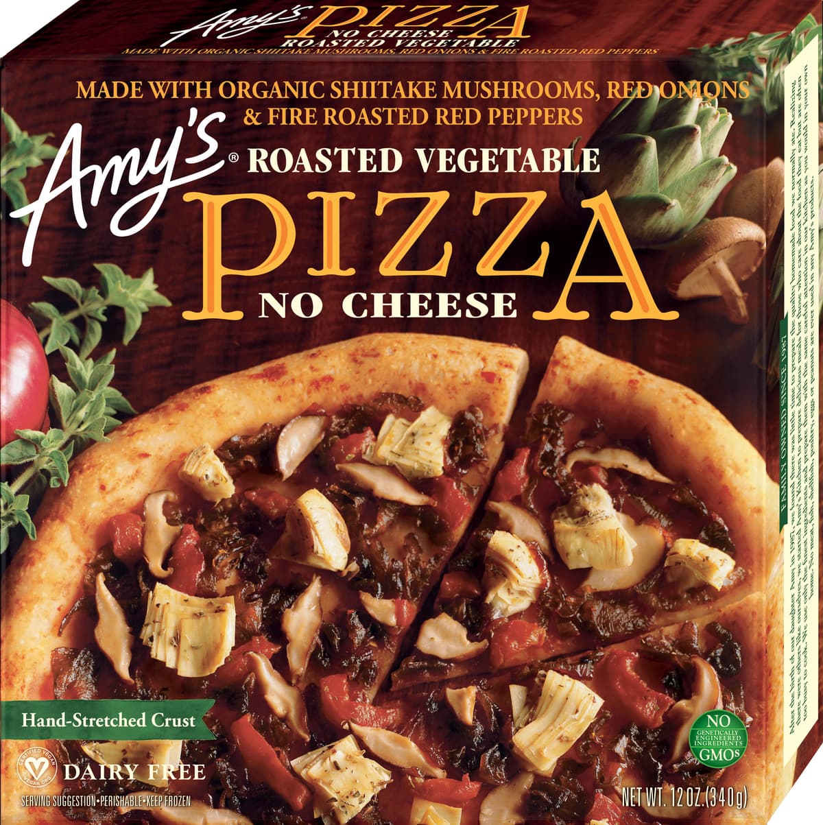 No Cheese Roasted Vegetable Made With Organic Shiitake Mushrooms, Red Onions & Fire Roasted Red Peppers Hand-Stretched Crust Pizza