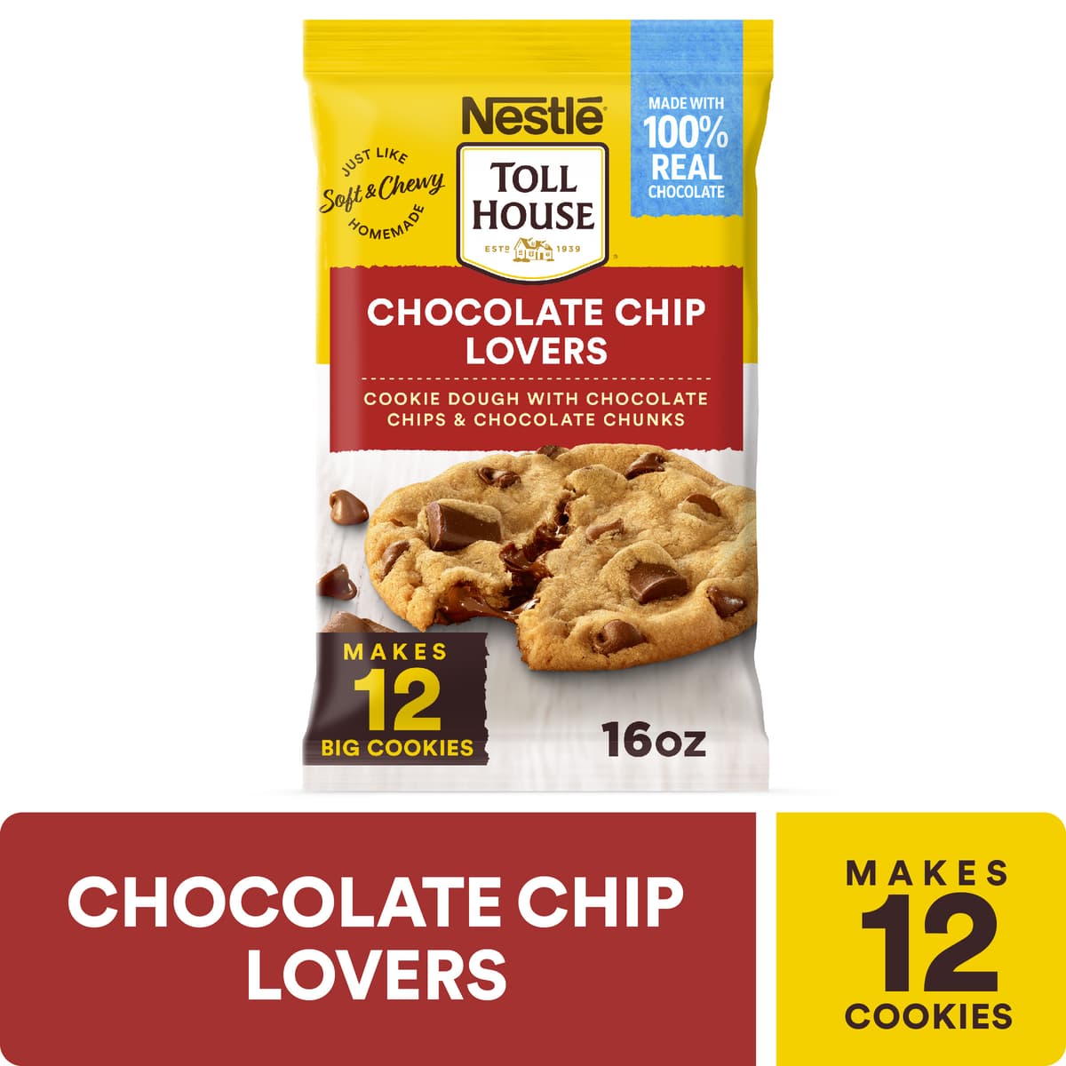 CHOCOLATE CHIP LOVERS COOKIE DOUGH WITH SEMI-SWEET & MILK CHOCOLATE CHIPS & CHOCOLATE CHUNKS, CHOCOLATE CHIP LOVERS